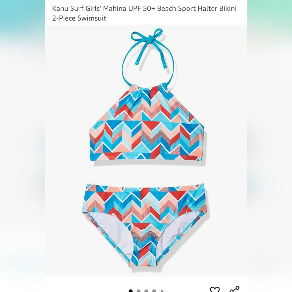 Kanu Surf Girls' Mahina UPF 50+ Beach Sport Halter Bikini Size 6